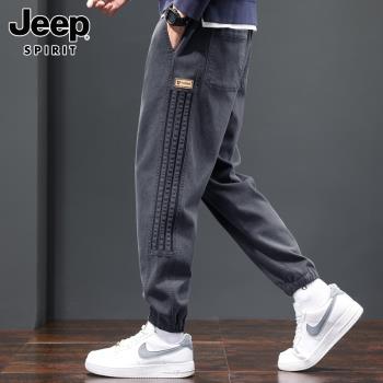 Jeep吉普褲子男士夏季2024新款潮流寬松束腳美式工裝運動休閑褲男