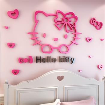卡通hello kitty墻貼3d立體亞克力兒童房臥室床頭背景墻裝飾貼畫