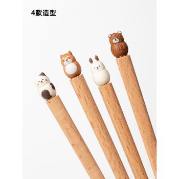 霜山日本進口兒童筷子可愛柴犬熊兔子小貓咪一人一筷家用實木筷子