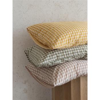 日式簡約清新A類色織細條混搭格子枕套 全棉單個48x74枕頭套單件