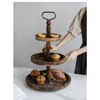 創意歐式面包水果零食甜品架實木蛋糕盤木質甜品臺裝飾托盤展示架