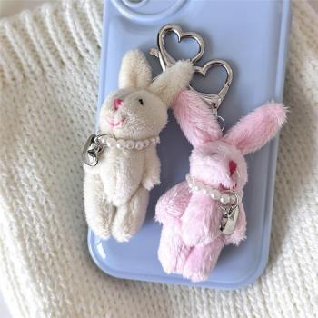 ins風手工可愛兔子愛心串珠包包鑰匙扣掛件掛飾動物玩具玩偶公仔