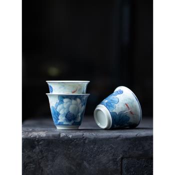 陶瓷品茗杯單杯小茶杯茶盞復古青花瓷彩繪功夫茶具主人杯聞香杯子