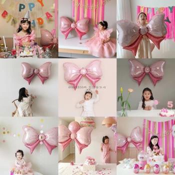寶寶生日布置場景裝飾粉絲蝴蝶結氣球男女孩兒童周歲百天慶祝背景