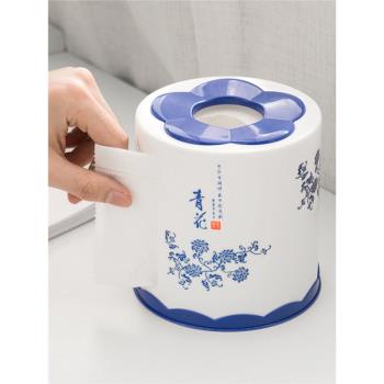 家用紙巾盒創意衛生間圓桶餐巾抽紙收納盒客廳茶幾圓形桌面卷紙筒