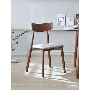 實木餐椅家用皮革餐椅子現代簡約設計師意式極簡北歐胡桃色靠背椅