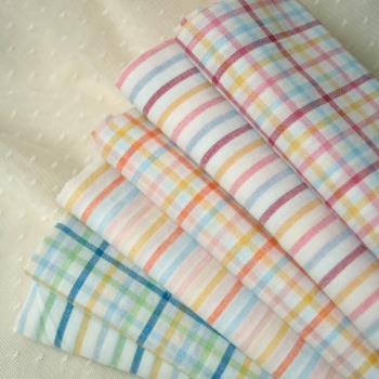 PopoHouse夏季軟薄透氣淡彩格子條紋色織純棉布料兒童襯衫面料diy