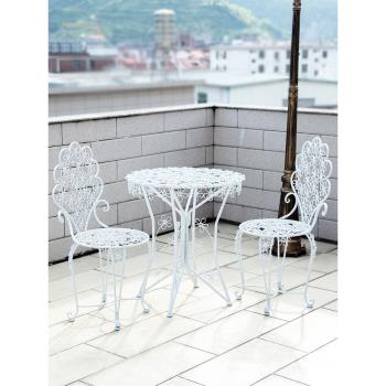 歐式白色陽臺桌椅組合三件套現代簡約鐵一桌兩椅花園防水戶外桌椅