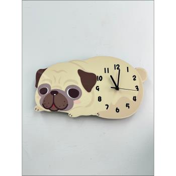 卡通可愛小狗沙皮裝飾掛墻鐘表客廳兒童房幼兒園靜音個性時鐘掛鐘