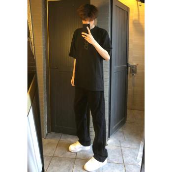 美式高街vibe褲子男夏季高個子黑色牛仔褲薄款彈力修身顯瘦直筒褲