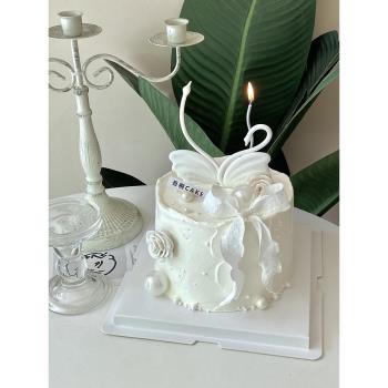 烘焙蛋糕裝飾擺件軟膠黑白天鵝520情人節蝴蝶結花朵生日派對插件
