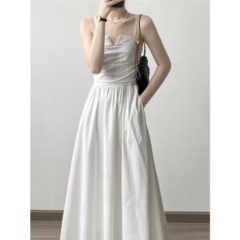 抹胸吊帶裙女夏季氣質顯瘦法式白色連衣裙小眾設計無袖a字長裙子