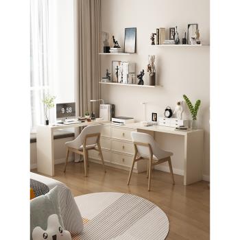 法式奶油風書桌家用雙人辦公桌轉角電腦桌女生臥室學習桌子梳妝臺
