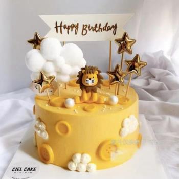 網紅獅子座烘焙蛋糕裝飾軟陶卡通小獅子擺件兒童生日派對甜品裝扮