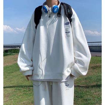 青少年夏季運動服男套裝美式重磅華夫格衛衣衛褲中學生搭配兩件套