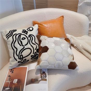 Texdream態度 畢加索 刺繡抱枕奶牛皮沙發客廳樣板房極簡創意靠枕