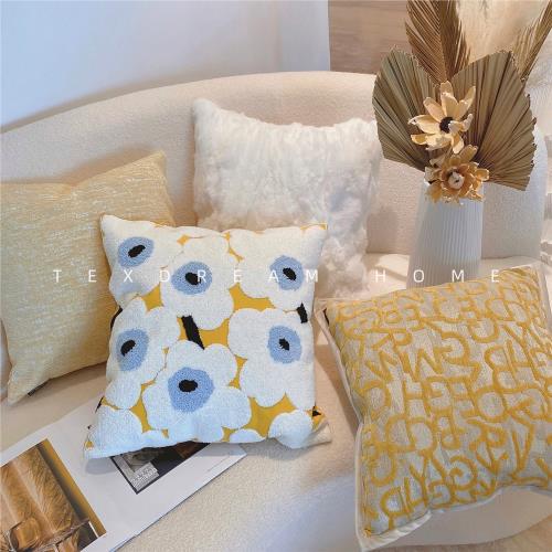 Texdream態度 奶油黃 輕奢北歐ins抱枕雪尼爾沙發客廳方形抱枕套