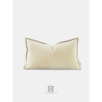 法式『日落巴黎』高級復古皇家燕麥色絨布靠墊抱枕樣板間別墅腰枕