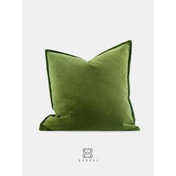 法式『日落巴黎』高級復古油畫綠色磨砂絨靠墊抱枕樣板間別墅方枕