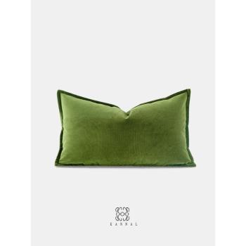 法式『日落巴黎』高級復古油畫綠色磨砂絨靠墊抱枕樣板間別墅腰枕