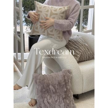 Texdream態度 法式紫羅蘭 輕奢皮草抱枕真兔毛靠墊沙發客廳抱枕套
