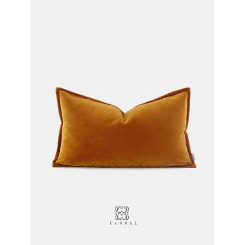 法式『日落巴黎』高級復古棕色咖色磨砂絨靠墊抱枕樣板間別墅腰枕