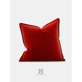法式『日落巴黎』高級復古紅色質感磨砂絨靠墊抱枕樣板間別墅方枕