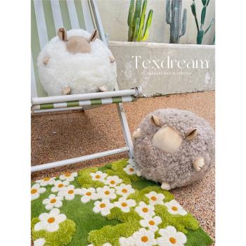 Texdream態度 小羊羔 羊毛圓形抱枕粉色可愛卡通羊球客廳午睡玩偶