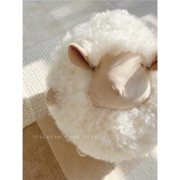 Texdream態度 瑪麗的小羊羔 真羊毛圓形抱枕可愛卡通玩偶客廳靠墊