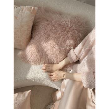 Texdream態度 灘羊毛系列 真皮草抱枕輕奢高檔樣板房沙發床頭靠枕