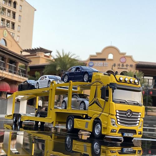 正版奔馳汽車運輸車玩具合金貨車雙層平板拖車男孩卡車半掛車模型