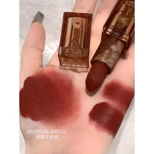 3ce口紅落日紅泥SENSUAL BREEZE琥珀柔焦啞光顯白透明管顯暖茶棕