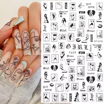 1PC Sexy Lady Shaped D Nail Stickers Charac Face Image Leav