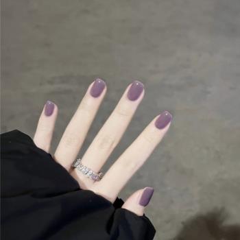 紫色成品溫柔穿戴假指甲片短款