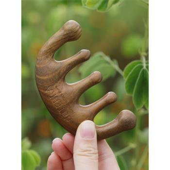 美粹小物綠檀按摩梳撥筋棒頭療梳木梳子頭部放鬆五齒經絡刮痧臉部