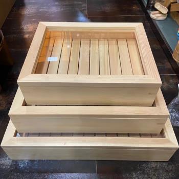 日式木制帶蓋刺身盒魚盒三紋魚盒板前用木盒牛肉盤盒日本料理餐具