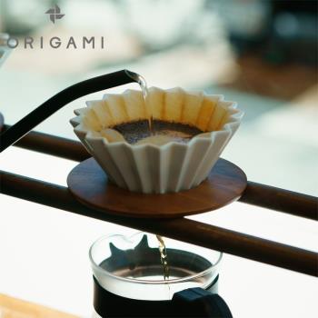 日本ORIGAMI 折紙咖啡陶瓷V60蛋糕濾杯M號手沖濾杯木托濾紙