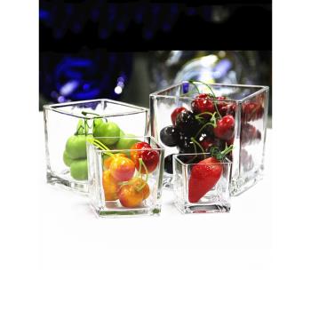 四方碗方杯方形玻璃杯果盤水果盤正方形器皿方盤方碟透明容器方碗