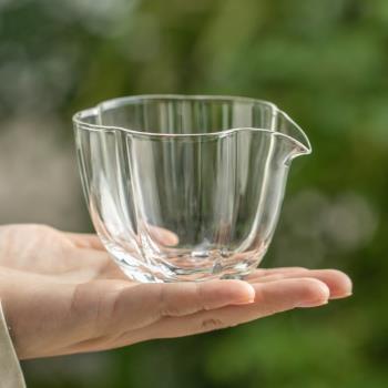 日式透明花瓣玻璃公道杯耐高溫家用茶海分茶器功夫茶具配件簡約厚