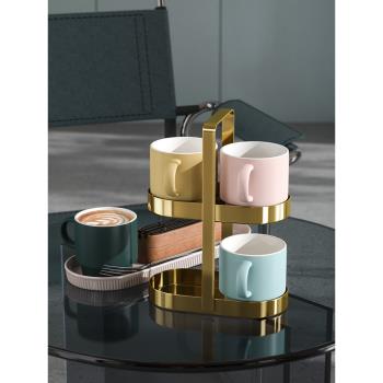 馬克杯陶瓷一家四口水杯套裝家用茶杯高顏值彩色辦公室咖啡杯架