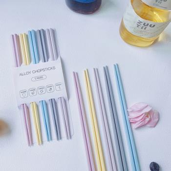 CDO合金筷家用馬卡龍日式筷子套裝高檔防滑耐高溫餐具彩色抗菌