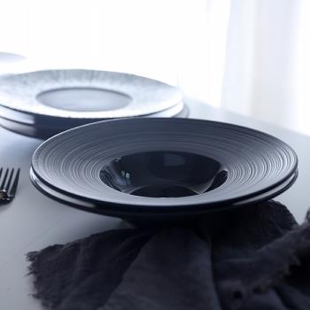 草帽盤沙拉碗淺湯盤意面盤子黑色啞光飛碟盤拉絲創意西餐廳湯盤