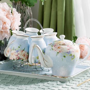 簡約家用客廳水杯套裝陶瓷杯子托盤水具歐式耐熱茶壺茶杯冷水壺