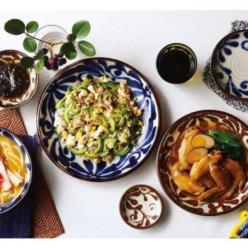 【琉球唐草】日本制美濃燒家用米飯碗湯面碗餐盤菜盤沙拉缽和食器