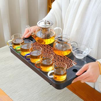 耐熱玻璃功夫茶具套裝家用辦公泡茶器透明茶杯帶把簡約紅茶花茶壺