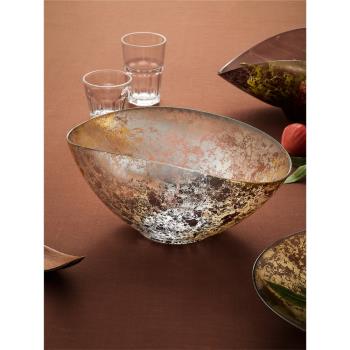 土耳其進口ARDACAM 金箔果斗歐式玻璃盤手工創意裝飾食物水果盤子