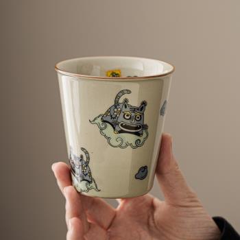 蜜合釉陶瓷茶杯如虎添翼手握杯家用功夫品茗杯單個小老虎主人杯大