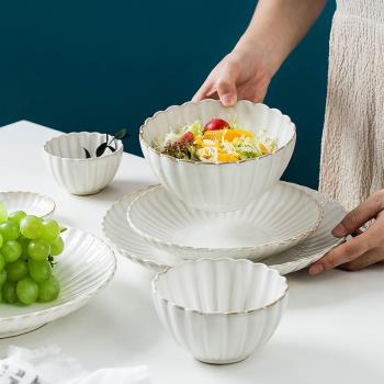 日式復古花邊陶瓷盤子牛排西餐盤味碟菜盤北歐套裝組合家用碗碟子