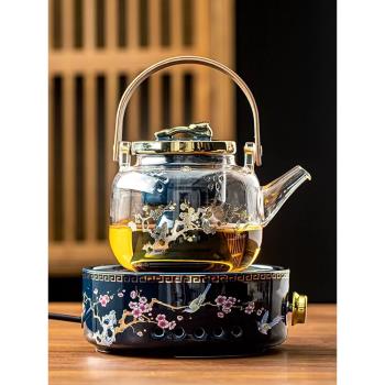 電陶爐煮茶器玻璃沏茶煮茶壺燒水泡喝茶壺圓形大容量蒸汽圍爐套裝