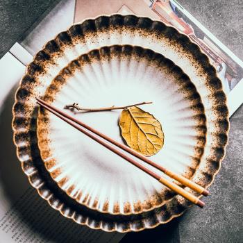 簡約創意日式陶瓷盤餐廳餐具盤子 黑色大碼西餐盤菜盤菠蘿飯盤子